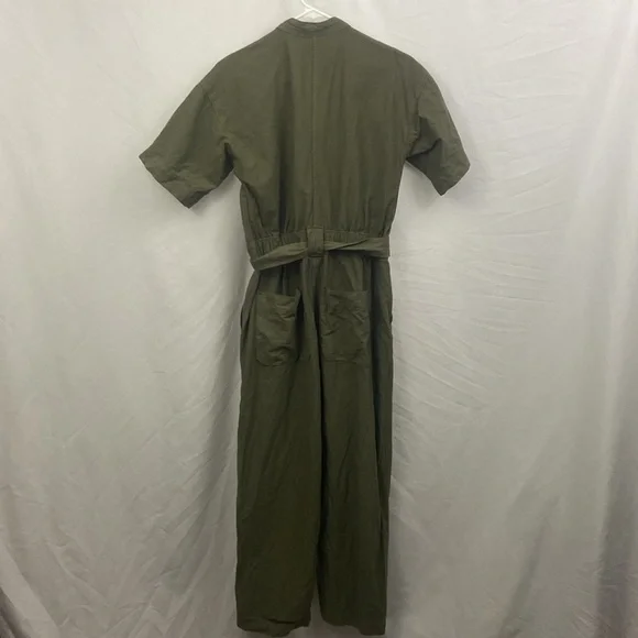 Everlane The Fatigue Utility Short Sleeve Linen Blend Jumpsuit Army Green Sz 00 - Picture 9 of 12